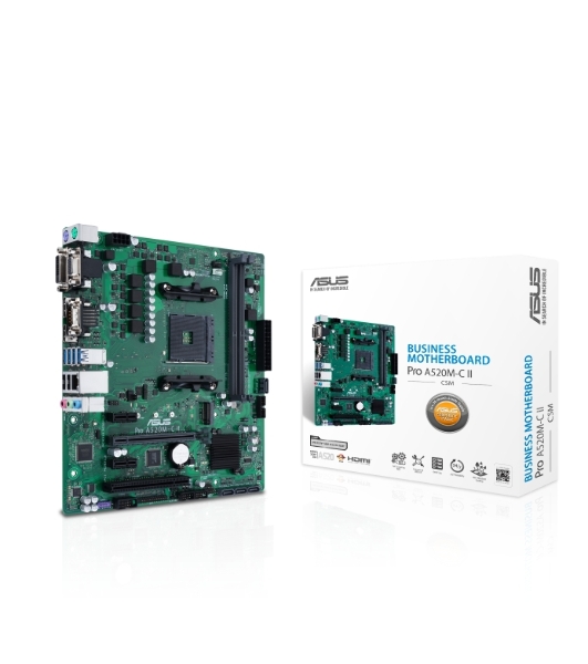 Материнская плата ASUS Pro A520M-C II/CSM, AM4, AMD A520, 2xDDR4, 4xSATA, 1xM.2, 1xPCI-E 3.0 x16, 2xPCI-E x1, 1xDVI-D, 1xDP, 1xHDMI, 1xVGA, 1x 1Gb LAN, 2xUSB-A 2.0, 4xUSB-A 3.2 Gen 1, 3x3.5 мм, Micro-ATX