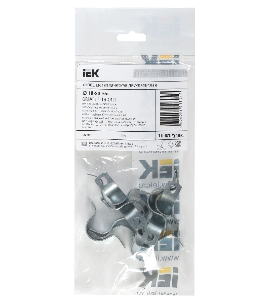 Скоба IEK CMAT11-19-010 двухлапковый 19мм оцинкованная сталь белый (упак.: 10 шт)