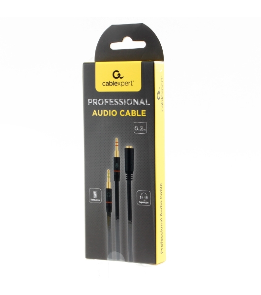 Кабель аудио Cablexpert CCAB-02-35F2M-0.2MB. 3.5 Jack 4pin(F)/2х 3.5 Jack(M) наушники и микрофон, черный, 0.2м, блистер
