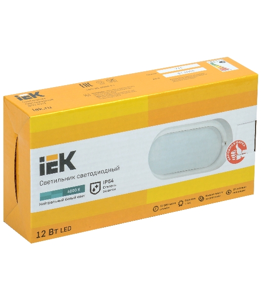 Светильник светодиодный ДПО 4012 12Вт 4000К IP54 овал бел. IEK LDPO0-4012-12-4000-K01