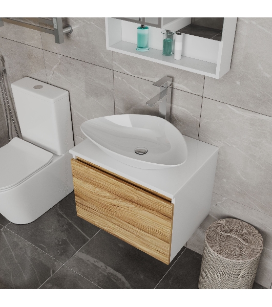 Комплект для ванной, 4 предмета (Тумба Bau Dream Blackwood 60, раковина BAU Triangle 59х39, смеситель для раковины высокий Hotel Still, нержавеющая сталь, выпуск клик клак, хром)