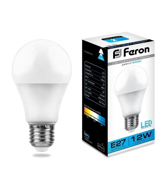 Лампа светодиодная Feron LB-93 12W 230V E27 6400K A60