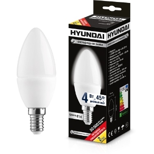 Лампа светодиодная Hyundai LED02-C35-4W-4.5K-E14 (белый свет) cерия Candle (уп-ка 20/100 шт)