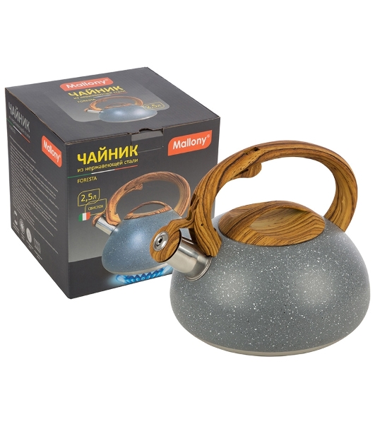 Чайник FORESTA, объем 2,5 л, из нерж стали, с ручкой под дерево