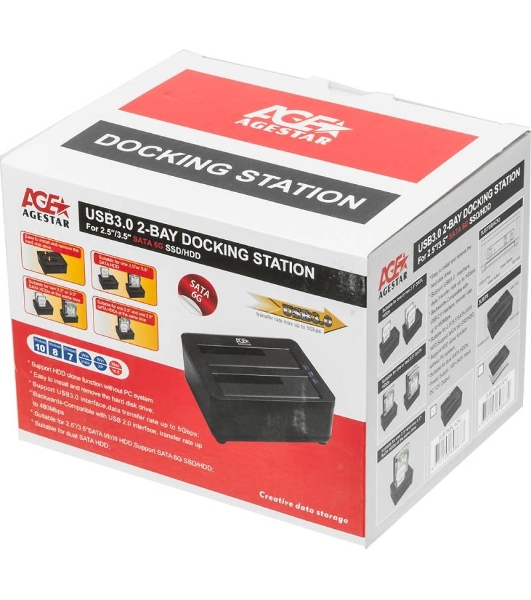 Докстанция 2x2,5'/3,5' SATAIII AgeStar 3UBT8 USB 3.0, пластик, черная