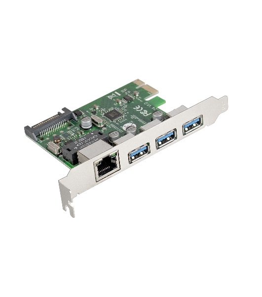 Контроллер сетевой ExeGate EXE-361 PCI-E 2.0, 3*USB 3.0 ext + LAN UTP 1000Mbps, раз.доп.пит.OEM)
