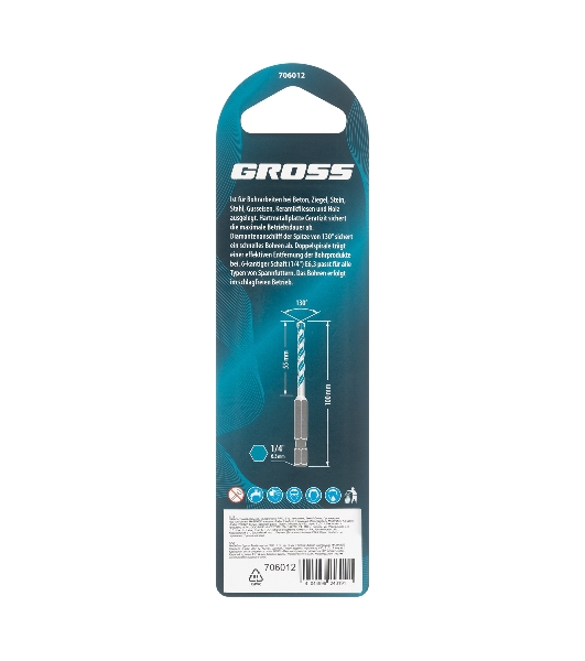 Сверло универсальное Gross Multipurpose PRO, 6-гр. хвостовик, 6мм