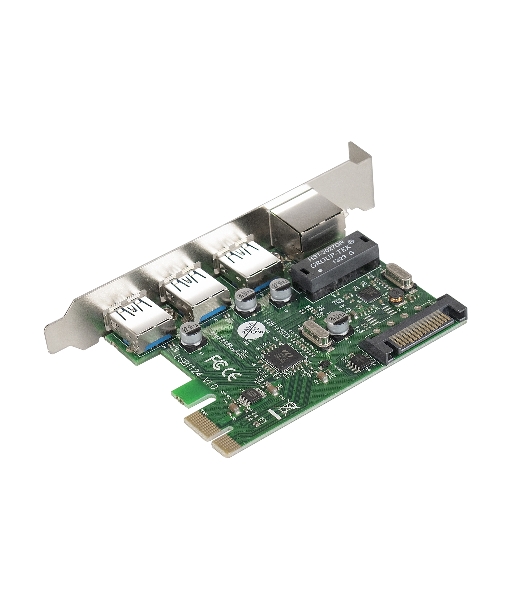 Контроллер сетевой ExeGate EXE-361 PCI-E 2.0, 3*USB 3.0 ext + LAN UTP 1000Mbps, раз.доп.пит.OEM)