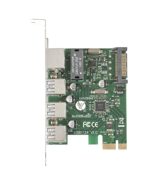 Контроллер сетевой ExeGate EXE-361 PCI-E 2.0, 3*USB 3.0 ext + LAN UTP 1000Mbps, раз.доп.пит.OEM)