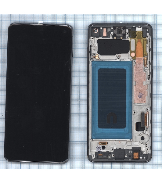 Дисплей (модуль) для Samsung Galaxy S10 SM-G973F в сборе с тачскрином и рамкой OLED черный