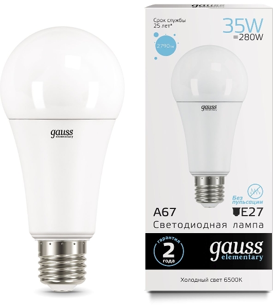 Лампа светодиодная LED Gauss Elementary A67 35Вт E27 6500К