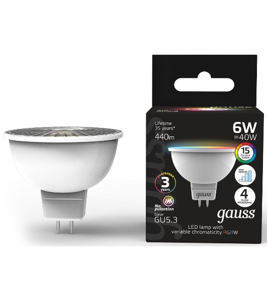 Лампа cветодиодная Gauss Smart MR16 6W GU5.3 RGbW+dim 1/10/100