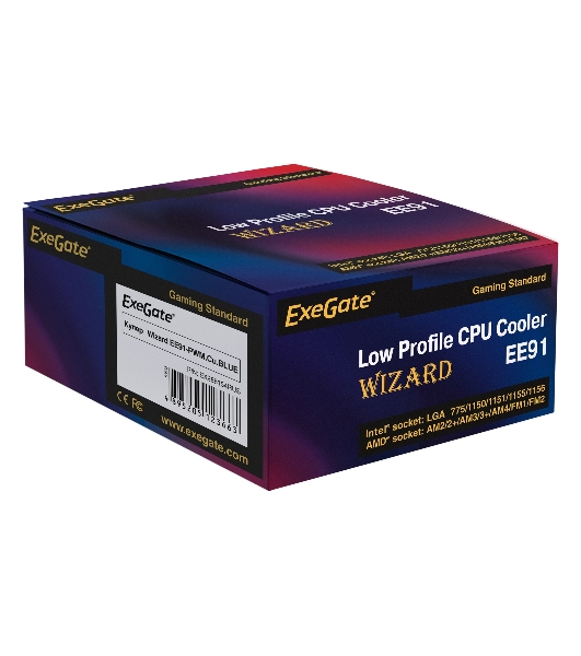 Кулер для процессора ExeGate Wizard EE91-PWM.Cu.BLUE бронзовый, 90 мм, алюминий/медь, 2400 об/мин, 24 дБ, 4 pin, 80 Вт, 58 мм
