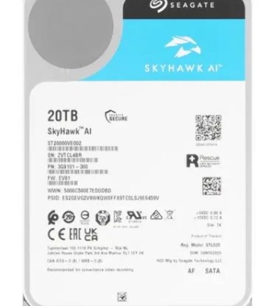 Жесткий диск Seagate SkyHawk AI ST20000VE002 20Tb, 3.5', 7200 RPM, SATA-III, 512e, 256MB, для систем видеонаблюдения
