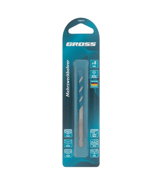 Сверло универсальное Gross Multipurpose PRO, 6-гр. хвостовик, 8мм