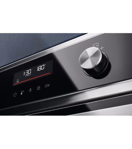 Встраиваемый духовой шкаф Electrolux COF6P76BX, Духовой шкаф электрический с конвекцией, объем 65 л, утапливаемые переключатели, 9 режимов, автопрограммы, очистка пиролитическая, 3 стекла в дверце, направляющие проволочные + телескопические (1 уровень)
