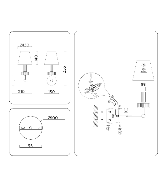 Настенный светильник Ambrella light LH71025 BS/WH латунь/белый E14 max 40W 210*150*355