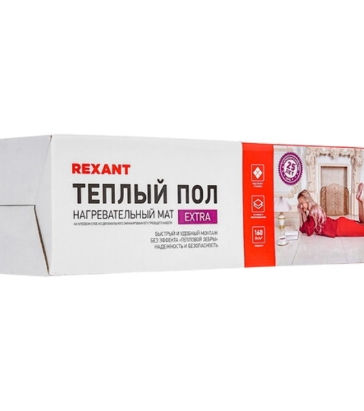 Теплый пол (нагревательный мат) Rexant Extra, площадь 4,0 м2 (0,5 х 8,0метров), 640Вт, (двух жильный)