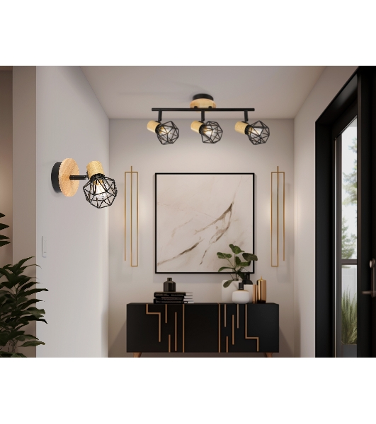 Светильник Ambrella light TR8751 BK/WD черный/дерево IP20 E27 D115*175