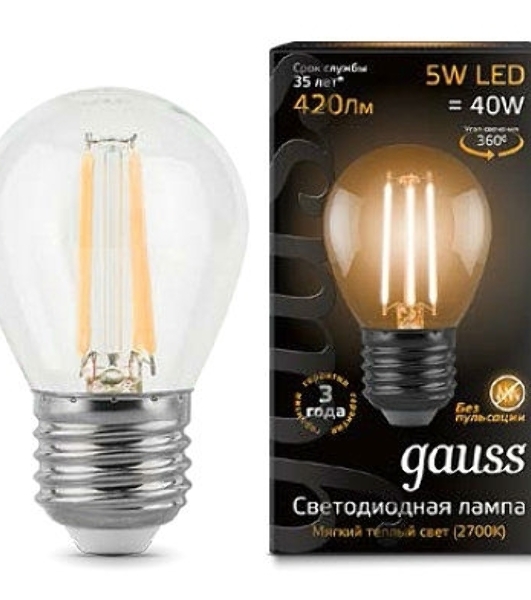 Лампа светодиодная Filament Шар E27 5Вт 2700К Gauss 105802105