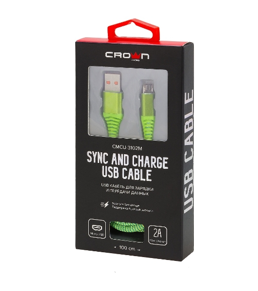 Кабель Crown USB - microUSB CMCU-3102M green