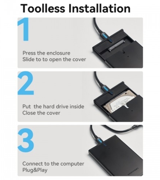 Внешний корпус Vention для HDD/SSD 2.5' (USB 3.0 Mirco-B) черный