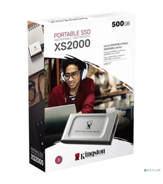 Внешний SSD Kingston XS2000, 500 Gb, USB 3.2 Gen 2x2 Type-C, R/W 2000/2000, серебристый