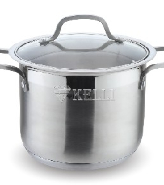 Кастрюля Kelli KL-4229 23,0л Объем 23 л. Высокач. нерж. сталь. 5-слойное капсульное дно. Подходит для индукции. Стекл. жаропрочная крышка с паровыпуском диаметром 34 см. Удобные термостойкие клепаные ручки. Матовая внутри и снаружи. Мерная шкала внутри.