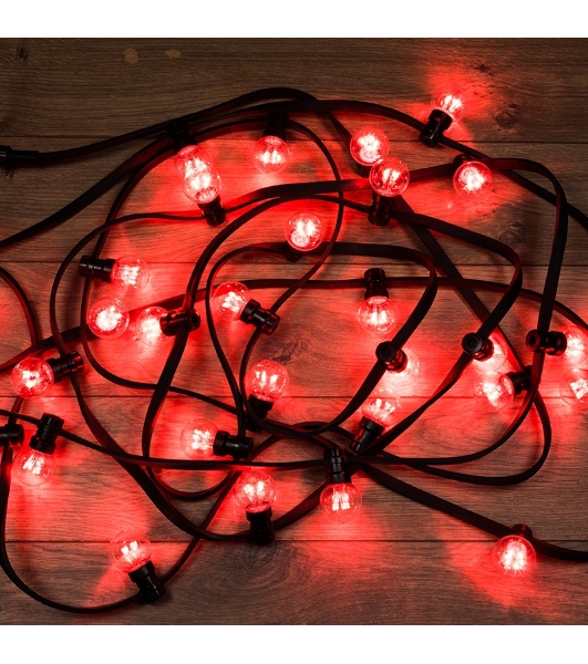 Гирлянда Neon-night LED Galaxy Bulb String 10м, черный каучук, 30 лампx6 LED красный, влагостойкая IP65