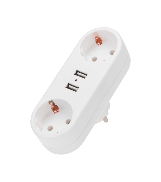Двойник электрический Rexant линейный 16 А с заземлением + 2 USB-порта, 2,4 А, белый