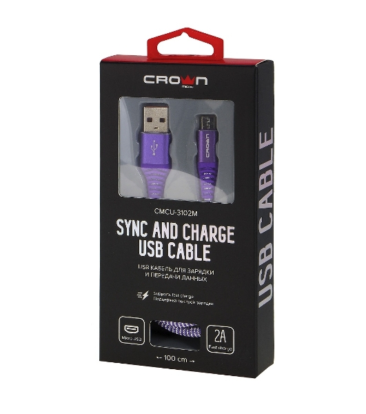 Кабель Crown USB - microUSB CMCU-3102M violet