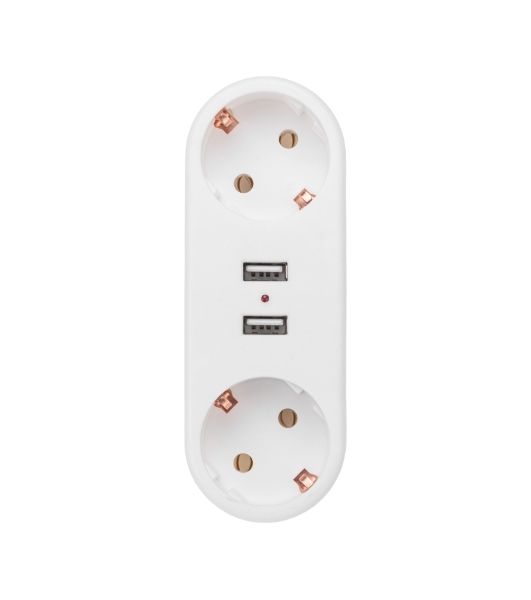 Двойник электрический Rexant линейный 16 А с заземлением + 2 USB-порта, 2,4 А, белый