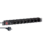 Блок розеток горизонтальный ExeGate ServerPro PDU-19H807 Al-8S-EU2-SW-SPD1, 19', 1U, Алюминий, 8 Schuko, кабель с евровилкой VDE-250V-16A-3*1.5мм2, 2 метра, выкл. с подсветкой, SPD1, черный, фото 1