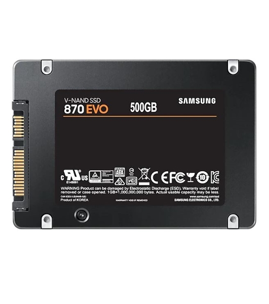 Накопитель SSD SAMSUNG 870 EVO 500Gb Наличие SATA 3.0 3D NAND Скорость записи 530 Мб/сек. Скорость чтения 560 Мб/сек. 2,5' TbW 300 Тб MZ-77E500B/KR