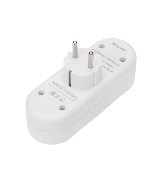 Двойник электрический Rexant линейный 16 А с заземлением + 2 USB-порта, 2,4 А, белый