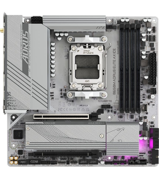 Материнская плата GIGABYTE B650M AORUS ELITE AX ICE, AM5, AMD B650, 4xDDR5, 4xSATA, 2xM.2, 1xPCIe 4.0 x16, 1xPCIe 4.0 x4, 1xDP, 1xHDMI, 1x2.5Gb LAN, Wi-Fi 6E, Bluetooth 5.3, S/PDIF, 2xUSB-C 10Gbps, 2xUSB-A 10Gbps, 5xUSB-A 5Gbps, 4xUSB-A 2.0, 2x3.5 мм, 7.1, mATX
