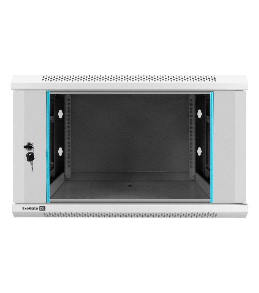 Шкаф телекоммуникационный 19' настенный 6U ExeGate EC-WM-6U.600.G.GREY (19', 6U, 600x600x370 мм (ШхГхВ), передняя дверь закаленное стекло, съемные боковые панели, пыле- и влагозащита IP23, светло-серый RAL 7035)