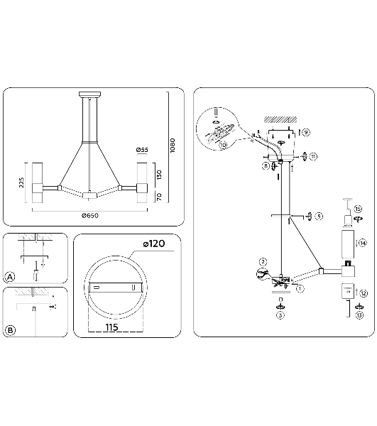 Люстра Ambrella light LH55114/6 BS/FR/TI латунь/белый матовый/янтарь E14*6 max 40W D650*1080