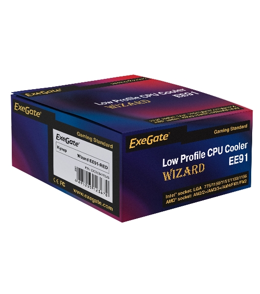 Кулер для процессора ExeGate Wizard EE91-RED серебристый, 90 мм, алюминий, 2200 об/мин, 22 дБ, 3 pin, 75 Вт, 50 мм