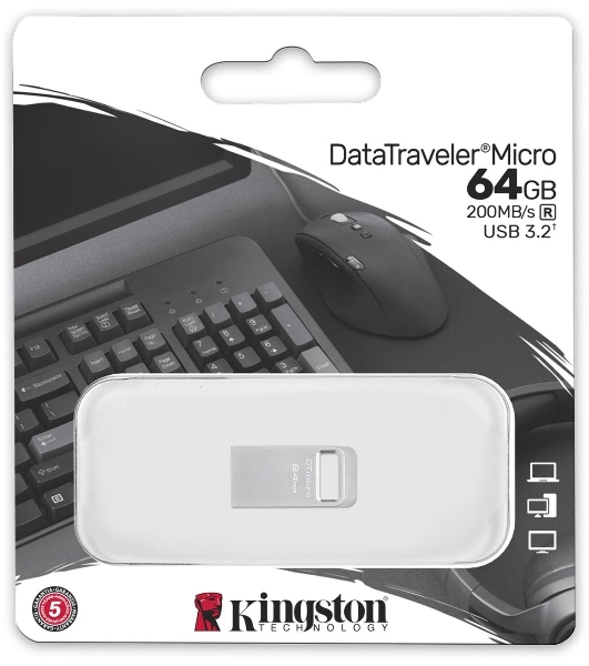 Флешка USB Kingston DataTraveler Micro (DTMC3G2/64Gb), 64Gb, USB 3.2 Gen 1, R/W 200/60, серебристый