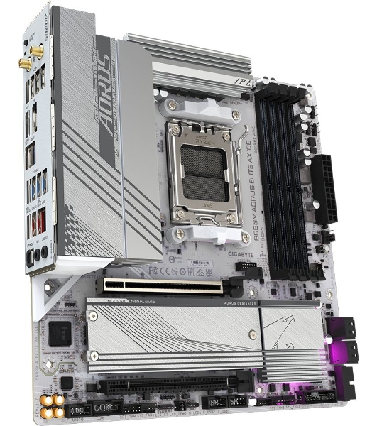 Материнская плата GIGABYTE B650M AORUS ELITE AX ICE, AM5, AMD B650, 4xDDR5, 4xSATA, 2xM.2, 1xPCIe 4.0 x16, 1xPCIe 4.0 x4, 1xDP, 1xHDMI, 1x2.5Gb LAN, Wi-Fi 6E, Bluetooth 5.3, S/PDIF, 2xUSB-C 10Gbps, 2xUSB-A 10Gbps, 5xUSB-A 5Gbps, 4xUSB-A 2.0, 2x3.5 мм, 7.1, mATX