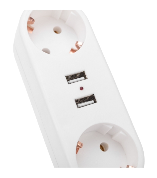 Двойник электрический Rexant линейный 16 А с заземлением + 2 USB-порта, 2,4 А, белый