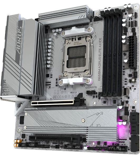 Материнская плата GIGABYTE B650M AORUS ELITE AX ICE, AM5, AMD B650, 4xDDR5, 4xSATA, 2xM.2, 1xPCIe 4.0 x16, 1xPCIe 4.0 x4, 1xDP, 1xHDMI, 1x2.5Gb LAN, Wi-Fi 6E, Bluetooth 5.3, S/PDIF, 2xUSB-C 10Gbps, 2xUSB-A 10Gbps, 5xUSB-A 5Gbps, 4xUSB-A 2.0, 2x3.5 мм, 7.1, mATX