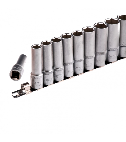 Набор удлиненных торцевых головок 1/2', 6-ти гр., CrV, 10шт., 10-22мм Stels