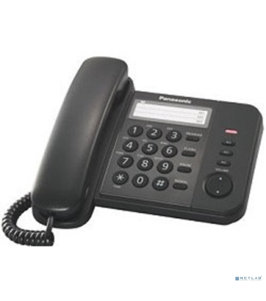 Телефон проводной Panasonic KX-TS2352RUB черный индикатор вызова,порт для доп. телеф. оборуд.,4 уровня громкости звонка