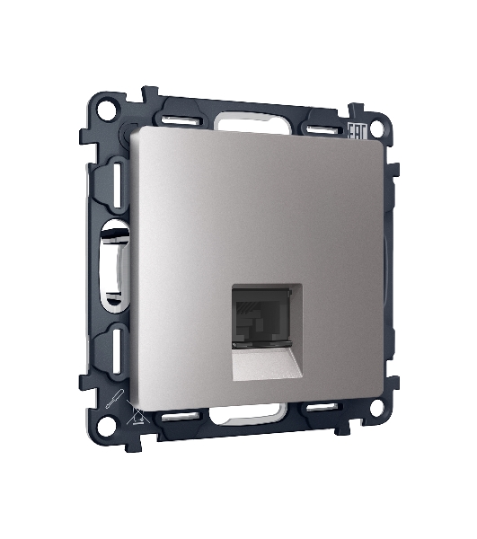 Комплект механизма компьютерной розетки ALFA Сталь матовый RJ-45(8P8C) CAT6 с шторкой QUANT (AP5120, VM188) MA512010