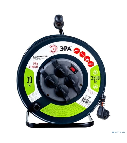 Удлинитель силовой ЭРА RMx-4es-3x1.5-30m-IP44 на м. катушке c/з 4 гн 30м ПВС 3х1.5 (1/33)