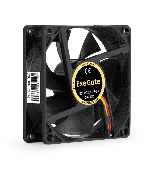 Вентилятор для корпуса ExeGate EX08020S3P-24 черный, 80 мм, 3900 об/мин, 41.2 дБ, 3 pin