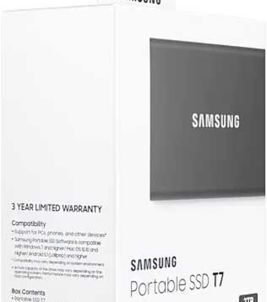 Внешний SSD Samsung T7, 2TB, USB 3.2 Gen 2 Type-C, R/W 1050/1000, титан