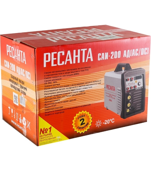 Сварочный аппарат Ресанта САИ-200АД (АС/DC) инвертор ММА DC/TIG